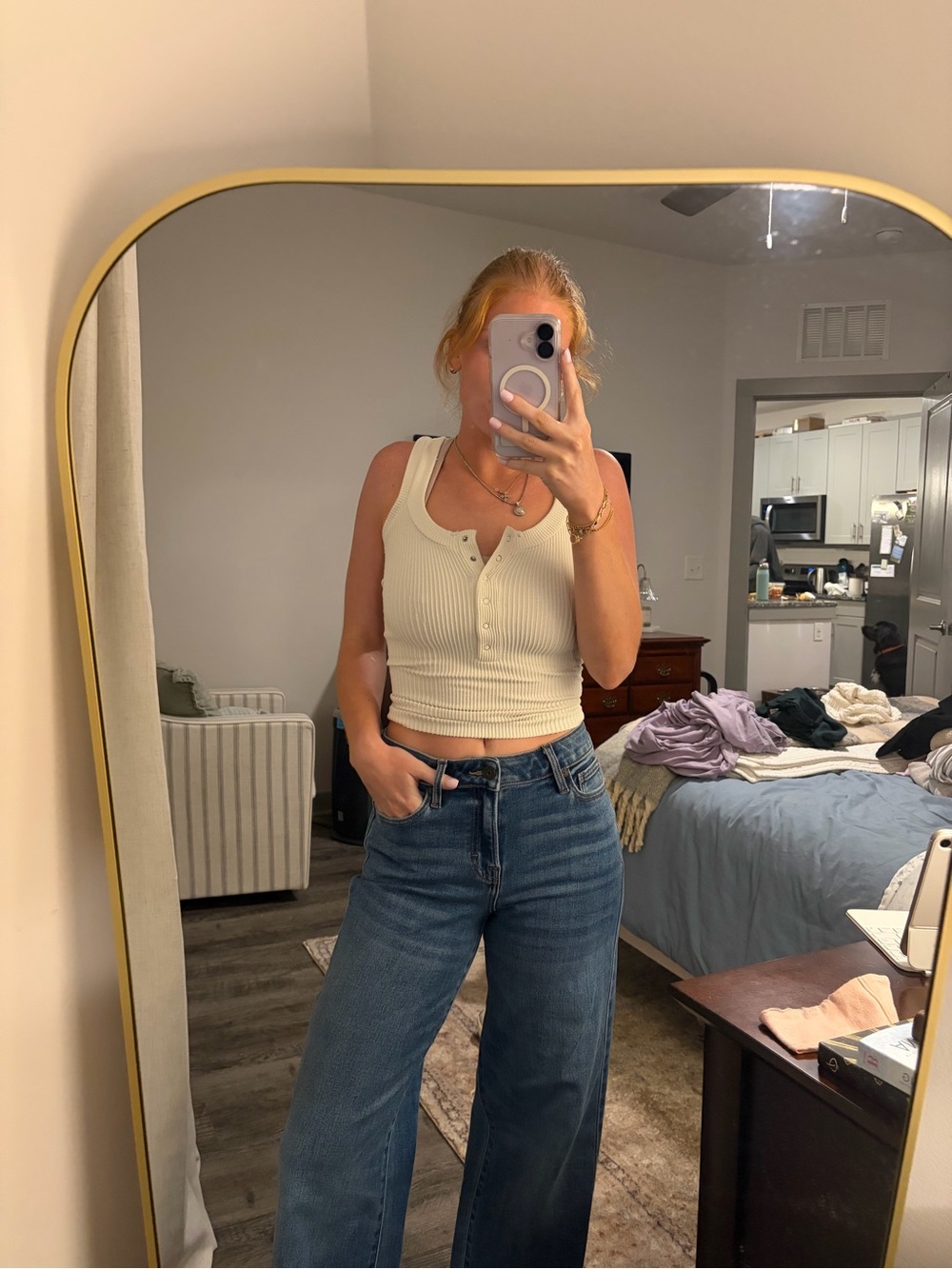Free People Cropped Ribbed Button Tank - Cream